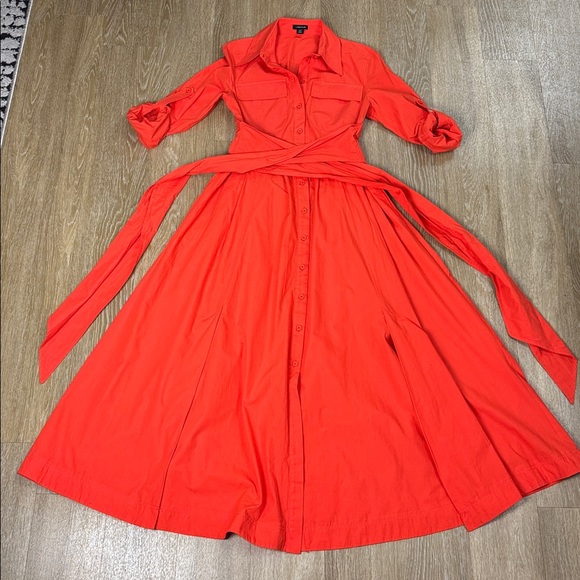 Karen Millen Orange Tailored Belted Poplin Maxi Button Up Down Shirt Dress sz 8 - Picture 6 of 13